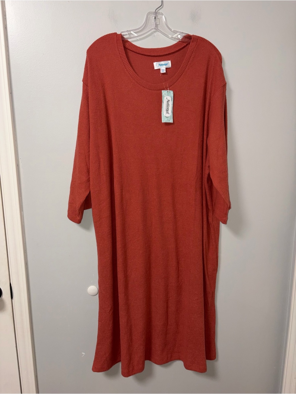 National Orange Ribbed Knit Midi Dress 3/4 Sleeves NWT Plus Size 3X Fall Vibes